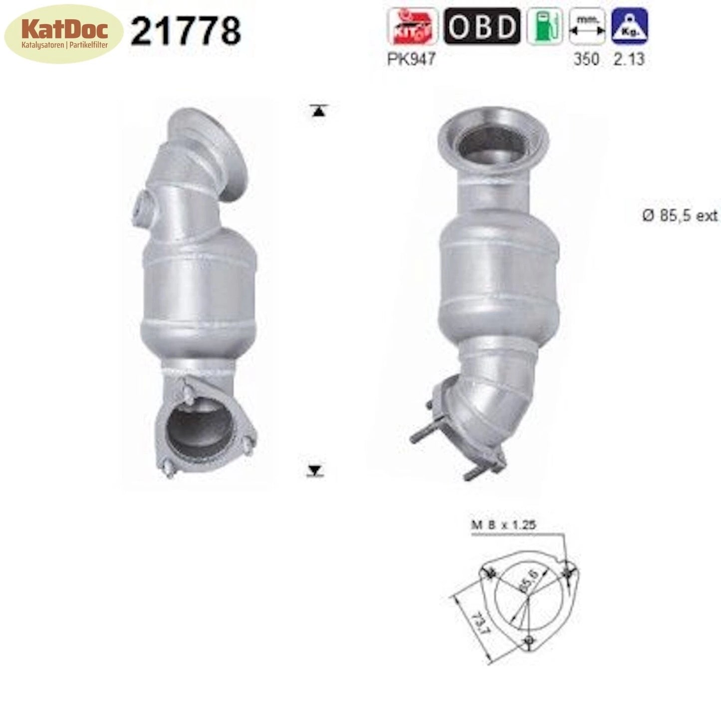 Katalysator für Opel Astra H/Zafira B/Zafira Family B, 2.0, 125/147kW, Euro 4 - KatDoc