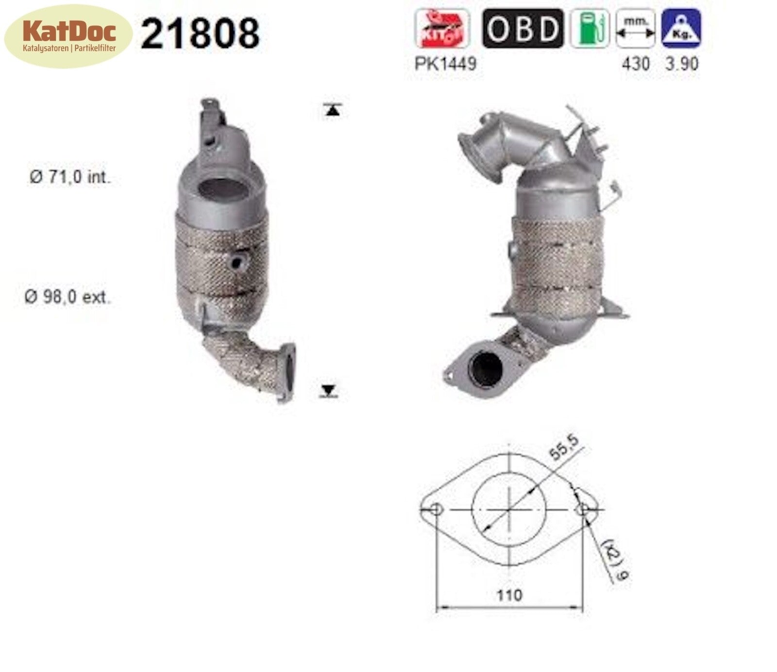 Katalysator für Opel Astra K, 1.2, 81/96/107kW, Euro 6 - KatDoc