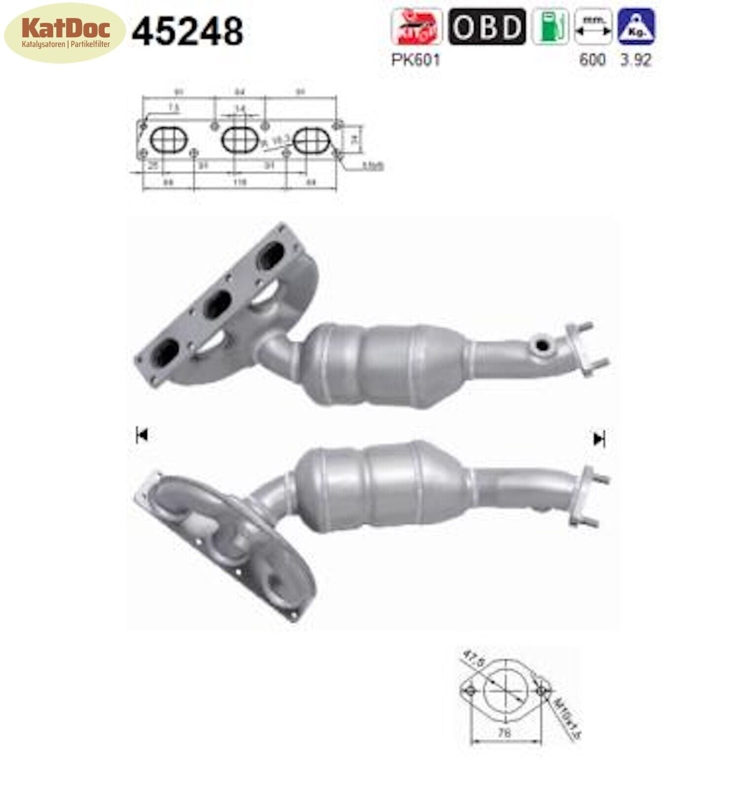 Katalysator BMW 3er (E46)/X3/Z4, 2.2/2.5/3.0, 125/141/170, 600mm,Euro 4 - KatDoc