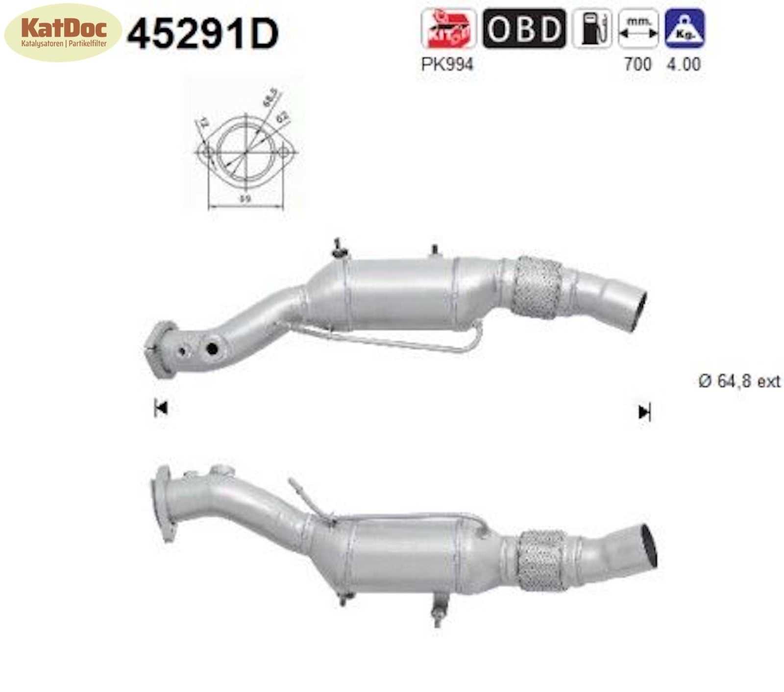 Katalysator BMW 5er (E60/E61), 520d, 2.0, 120kW, Euro 4 - KatDoc