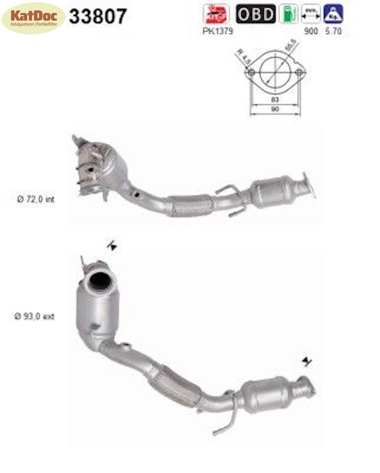 Katalysator Audi A3, Seat Leon, Skoda Octavia, VW Golf 7, 1.5, 96kW, Euro 6 - KatDoc