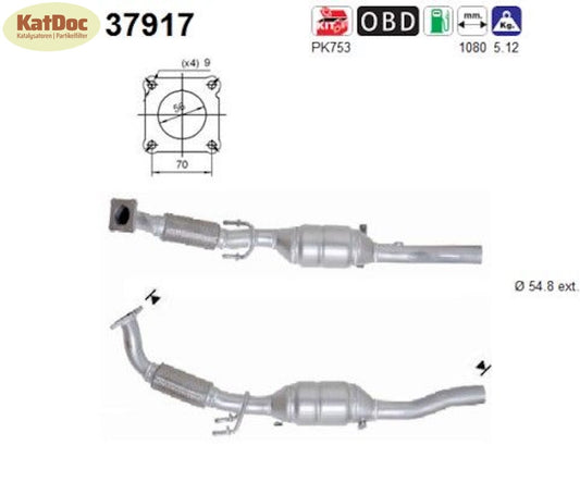Katalysator für Skoda Octavia, VW New Beetle/Golf 4/Bora, 2.0, 85kW, Euro 4 - KatDoc