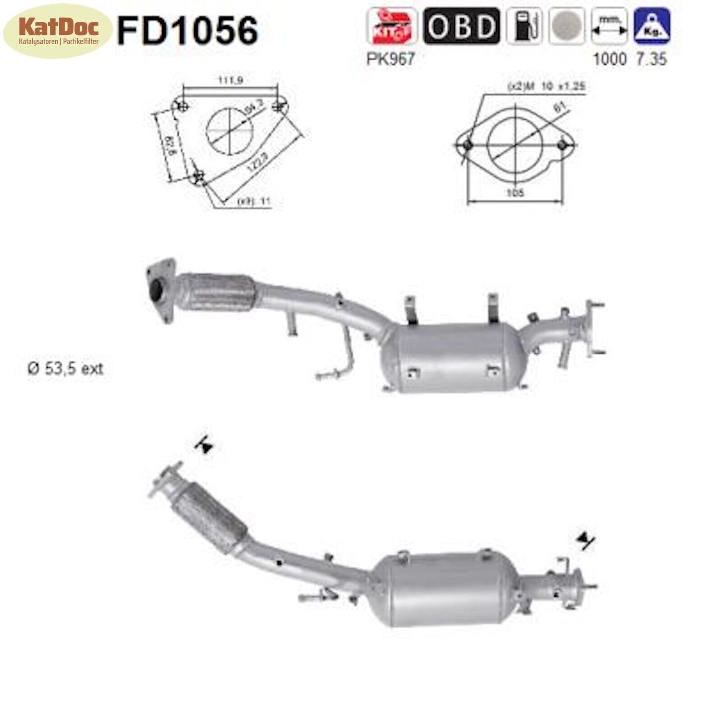 Ruß - Partikelfilter für Nissan X - Trail 2, 2.0, 4x4, dCi, 110/127kW, Euro 4 - KatDoc