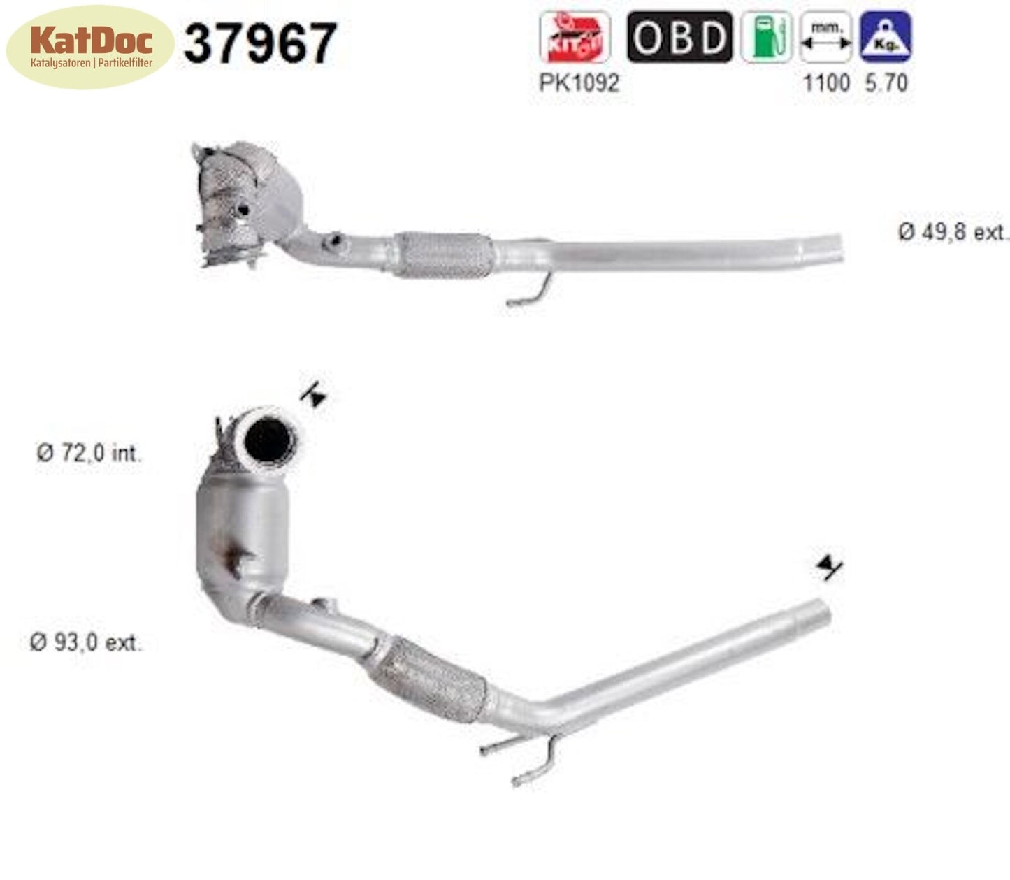 Katalysator für Audi A3, Seat Leon, Skoda Octavia, VW Golf 7, 1.0, Euro 6 - KatDoc