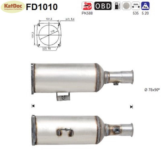 Ruß - Partikelfilter für Citroen, Fiat, Lancia, Peugeot, 2.0/2.2 HDi, Euro 4 - KatDoc