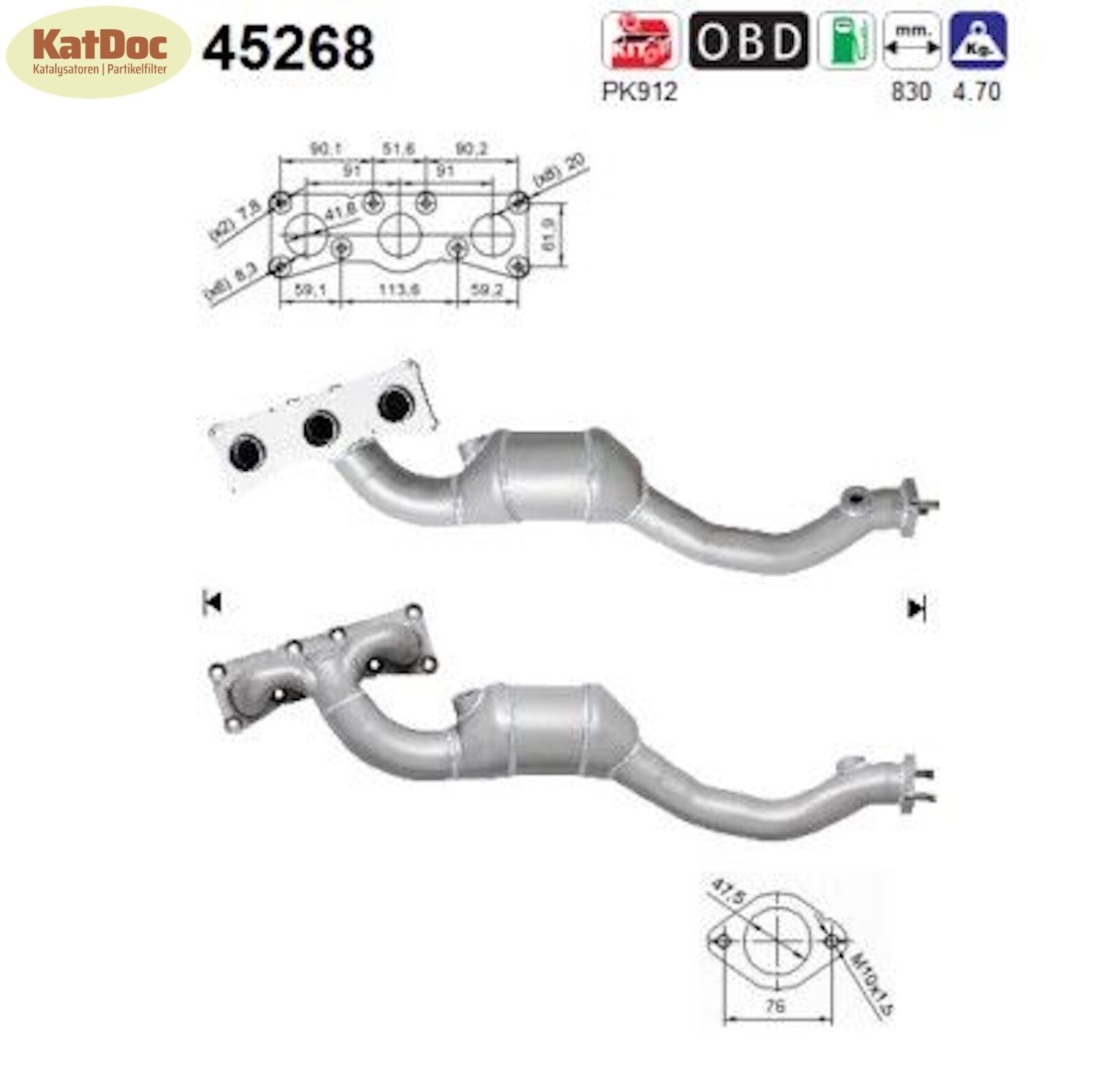Katalysator BMW 5/6er E60/E61/E64, 523/525/530/630, 830mm, Euro 4 - KatDoc