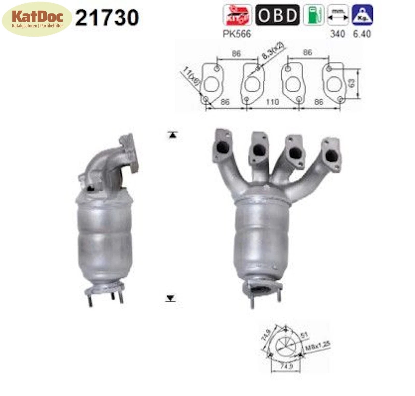 Katalysator für Opel Astra G/Combo, 1.6, 62/64kW, Euro 3 - KatDoc