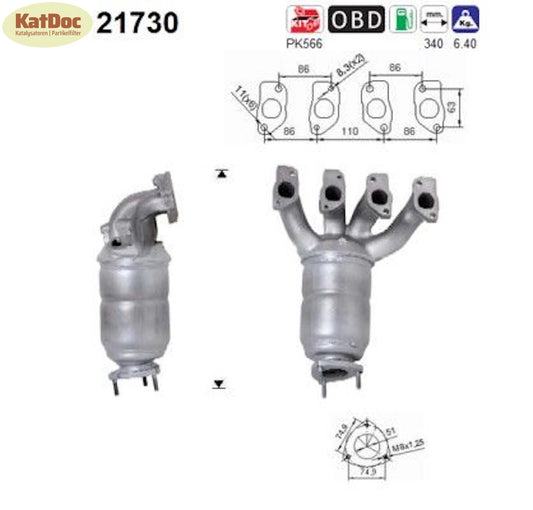 Katalysator für Opel Astra G/Combo, 1.6, 62/64kW, Euro 3 - KatDoc