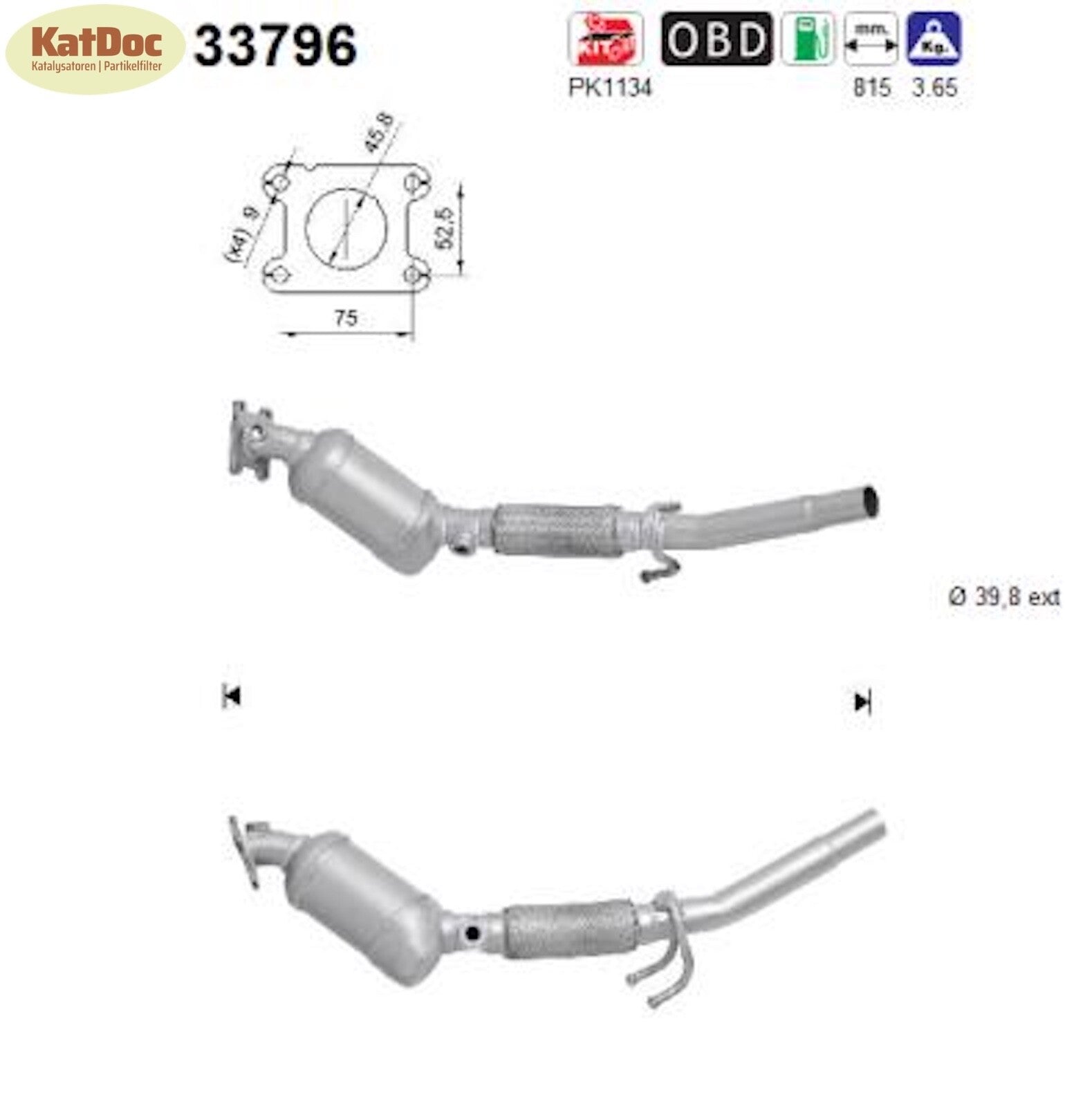 Katalysator Seat Mii 1.0, Skoda Citigo 1.0, VW UP! 1.0 44/55kW, Euro 5&6 - KatDoc