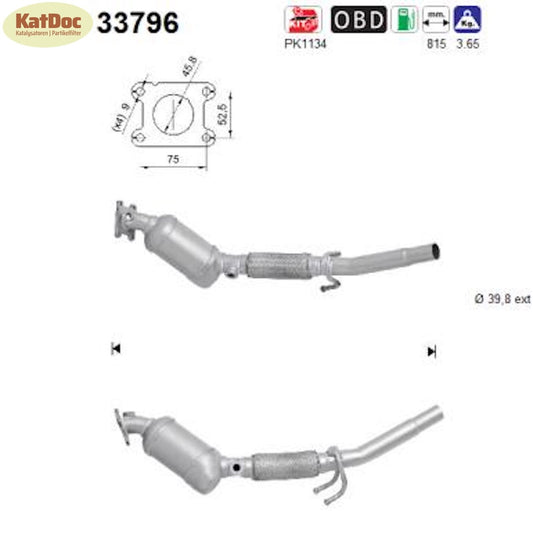 Katalysator Seat Mii 1.0, Skoda Citigo 1.0, VW UP! 1.0 44/55kW, Euro 5&6 - KatDoc