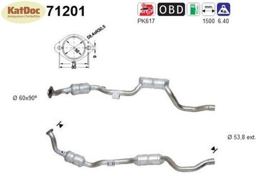 Katalysator für Mercedes M - Klasse (W163) ML320, 3.2, 160kW, rechts, Euro 3 - KatDoc