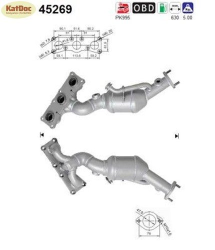 Katalysator BMW 5/6er E60/E61/E64, 523/525/530/630, 630mm, Euro 4 - KatDoc