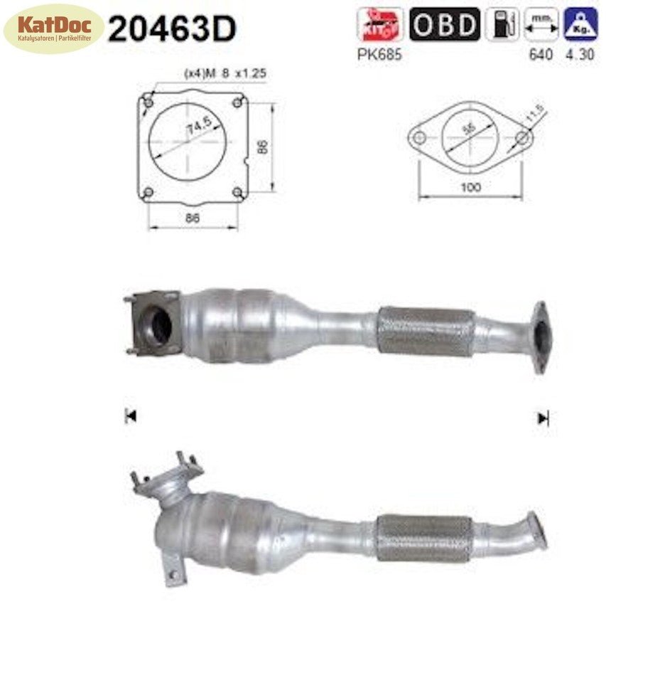 Katalysator für Ford Tourneo/Transit Connect, 1.8 Di/TDCi, 55/66kW, Euro 4 - KatDoc